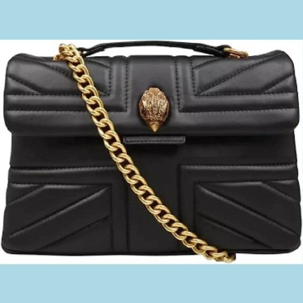 NWT KURT GEIGER Black Lamb Leather Union Jack Kensington Bag